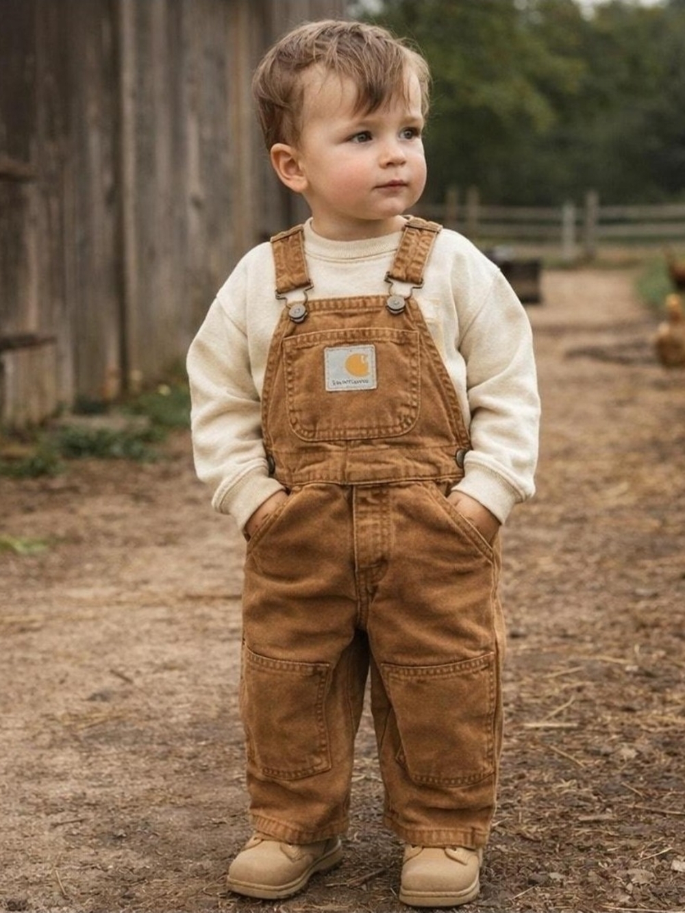 Carhartt Tan Brown Kids' Duck Overalls with Bib Logo